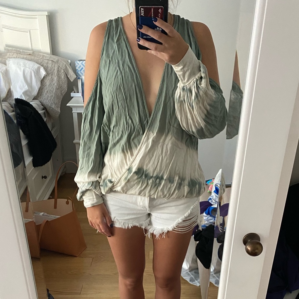 Young fabulous & broke green tie dye cutout blouse